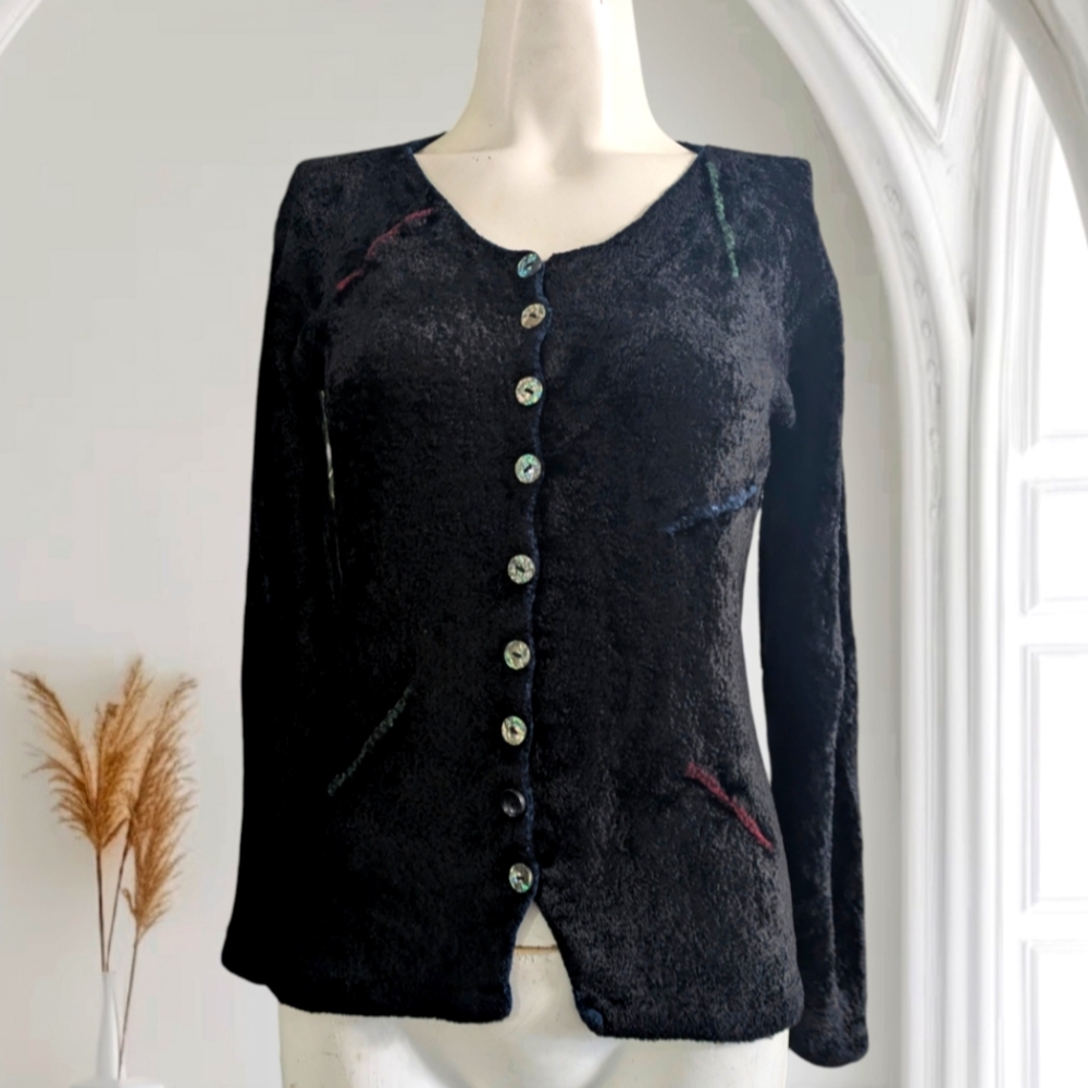 Norma & Hyla Chicago Cotton Silk Wool Blend Women's Black Sweater Cardigan Sz S